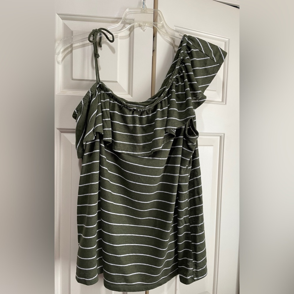 Striped Olive Green Women's Top